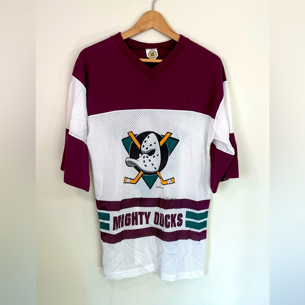 Vintage NHL Anaheim Mighty Ducks Hockey Jersey Mesh Burgundy White Size XL 16/18